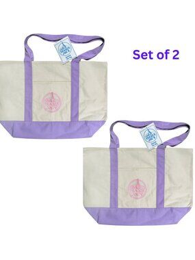 Trader Joe’s Canvas Tote Set Large Cream Lavender New Viral Sold Out Reusable